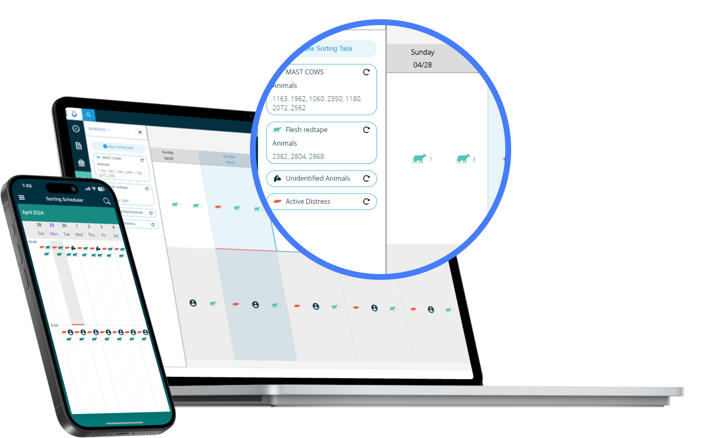A laptop and smartphone with a calendar and informations visible on the screens